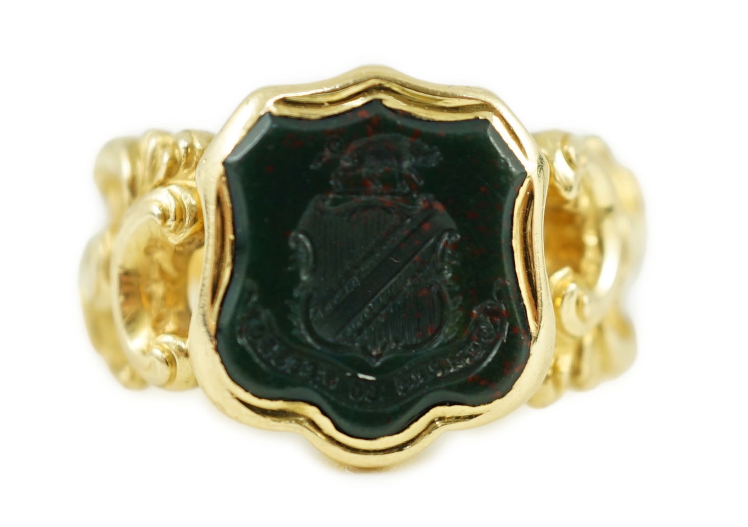 A 19th century gold and bloodstone set intaglio ring